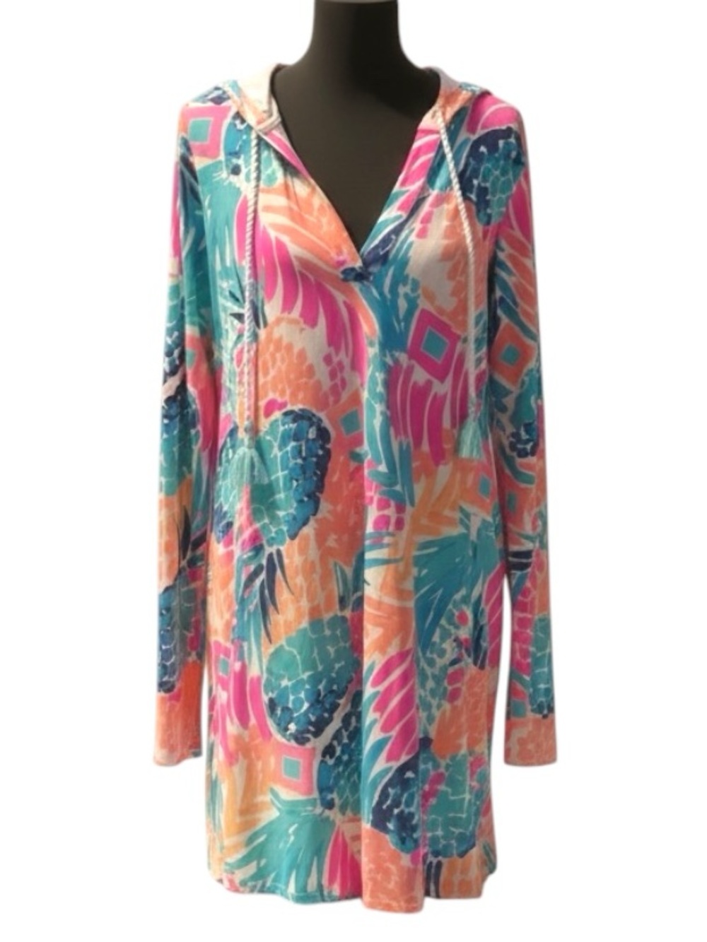 Lily Pulitzer SPF 50 Tropical Print Hooded Tunic Dress - Teal, Coral & Pink